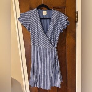 Harper Blue and White Striped Wrap Midi Dress